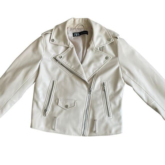 ZARA Moto Biker Jacket Faux Leather Full Zip Belted Women's Medium Beige Cream - Picture 15 of 15